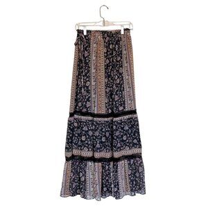 Lost + Wander Patterned Black Boho Maxi Skirt - Size Medium